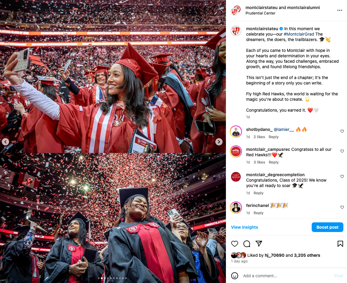 Instagram screenshot of Winter Commencement 2025.