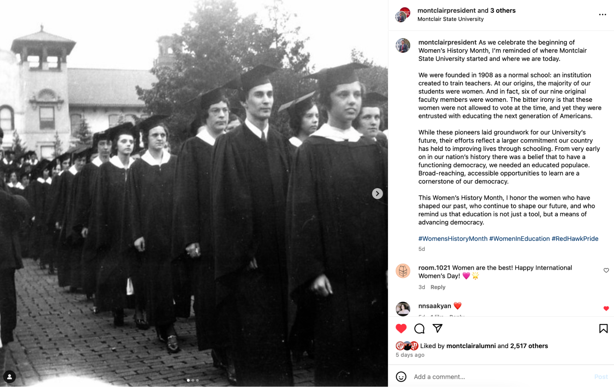 Instagram screenshot in honor of Women's History Month.