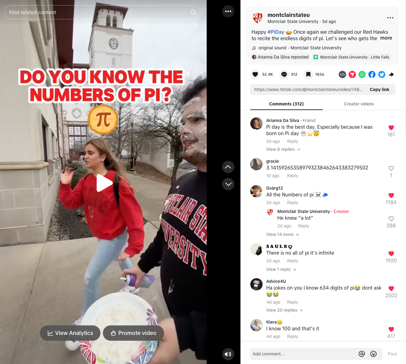 TikTok screenshot of students being interviewed about the numbers of PI.