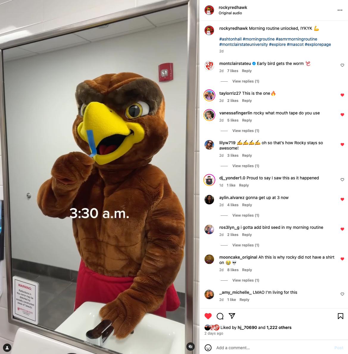 Instagram screenshot of Rocky going through a parody of his morning routine.