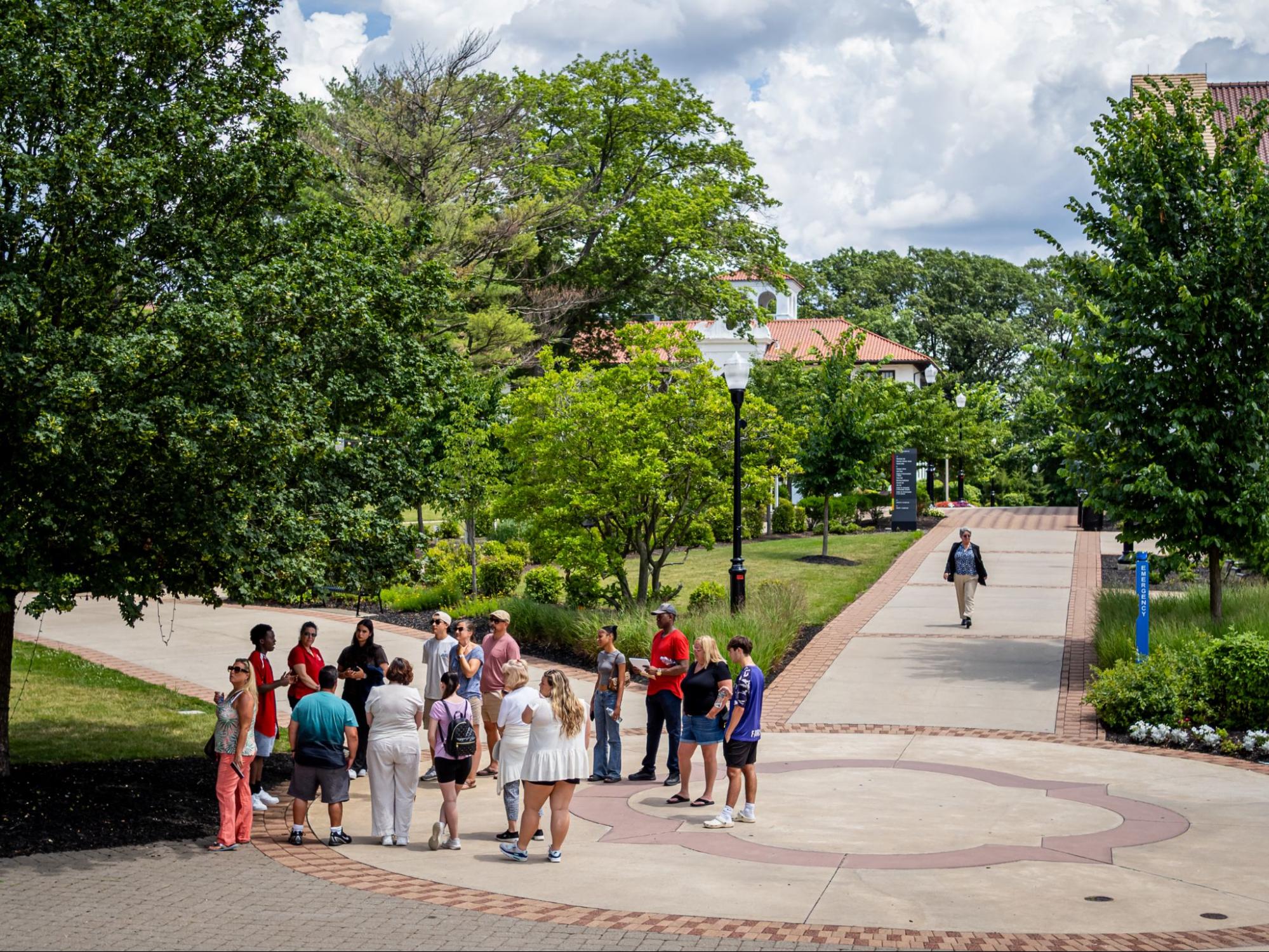 A group of people on a tour of Montclair campus