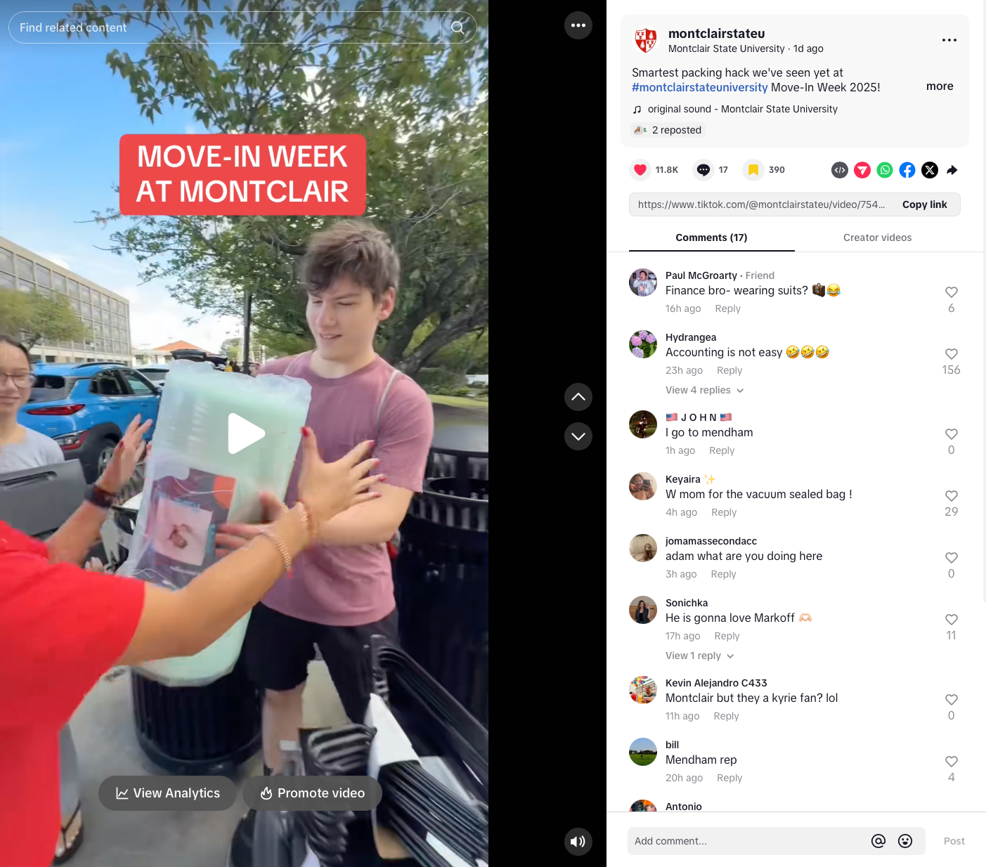 Screenshot of man holding bubble wrap during college move in day.