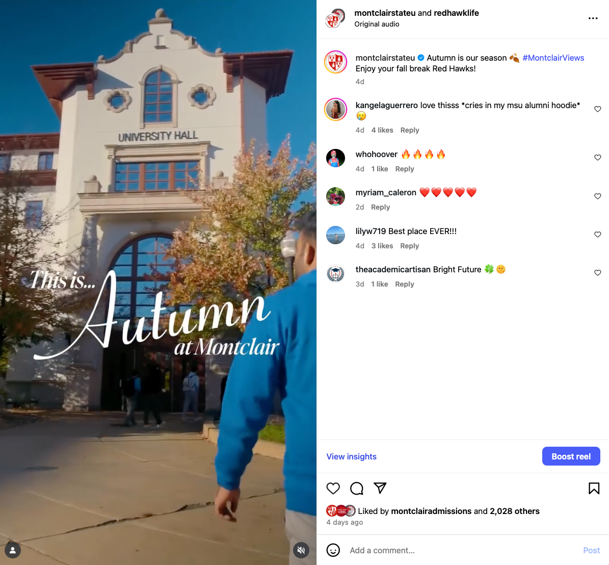 Screenshot of University Hall on campus via the University Instagram