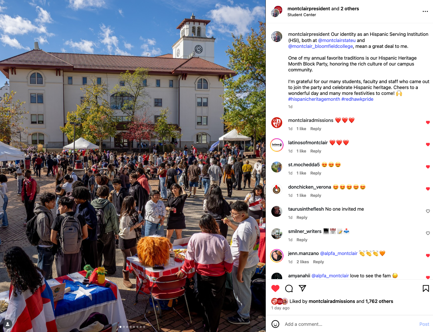 Screen shot of Hispanic Heritage Month activities on Montclair Campus.
