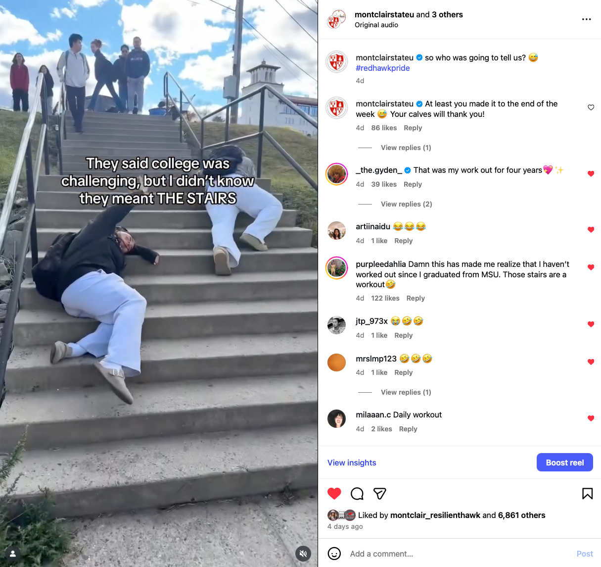 Screen shot of students on stairs of Montclair Campus