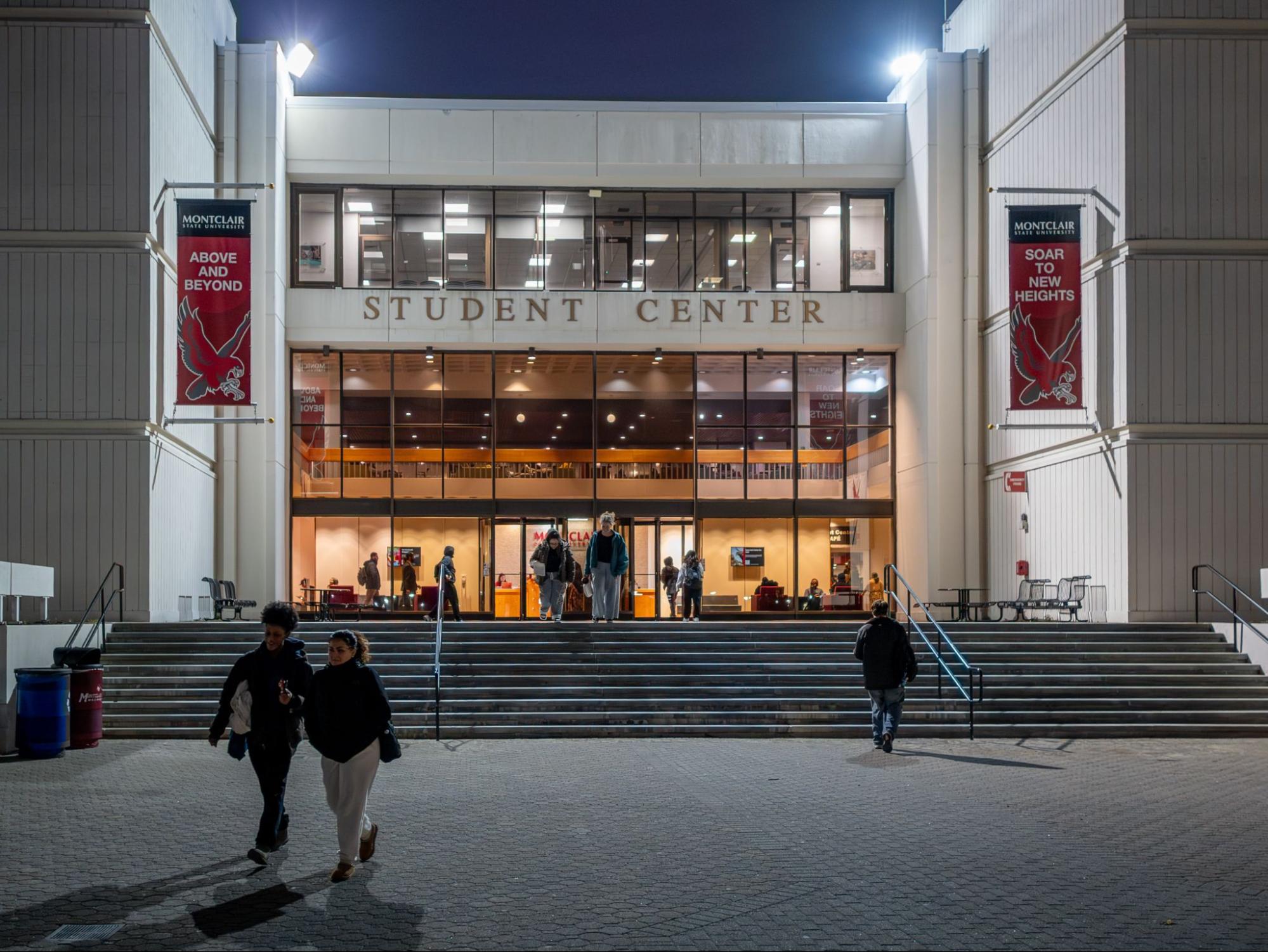 Students walking around the Student Center.