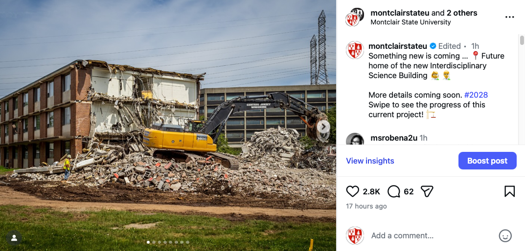Screenshot of building demolition on Montclair Campus