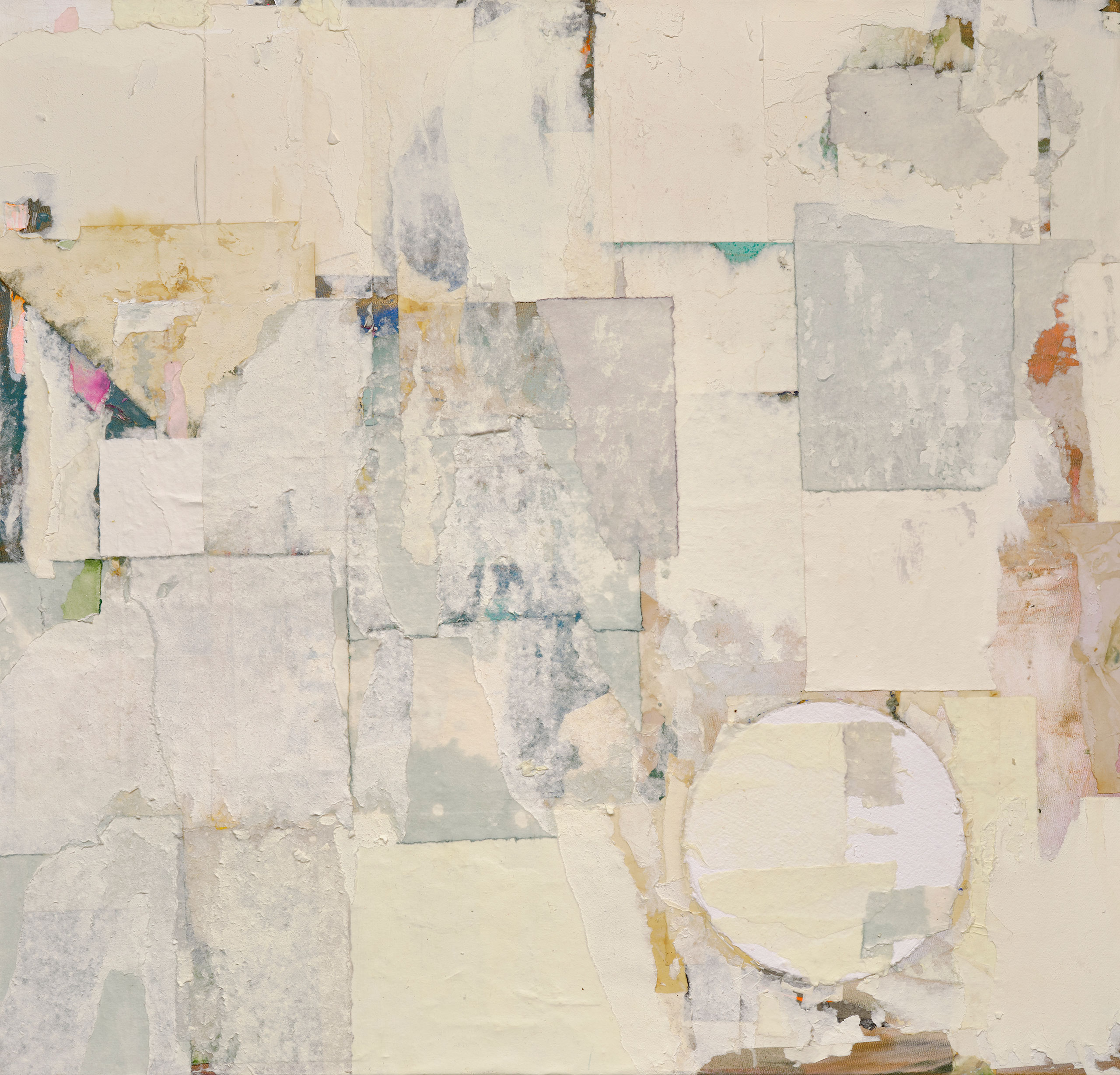 Nancy Bergman Pantirer’s Metaphorically, 2024, a mixed media collage and acrylic on canvas.