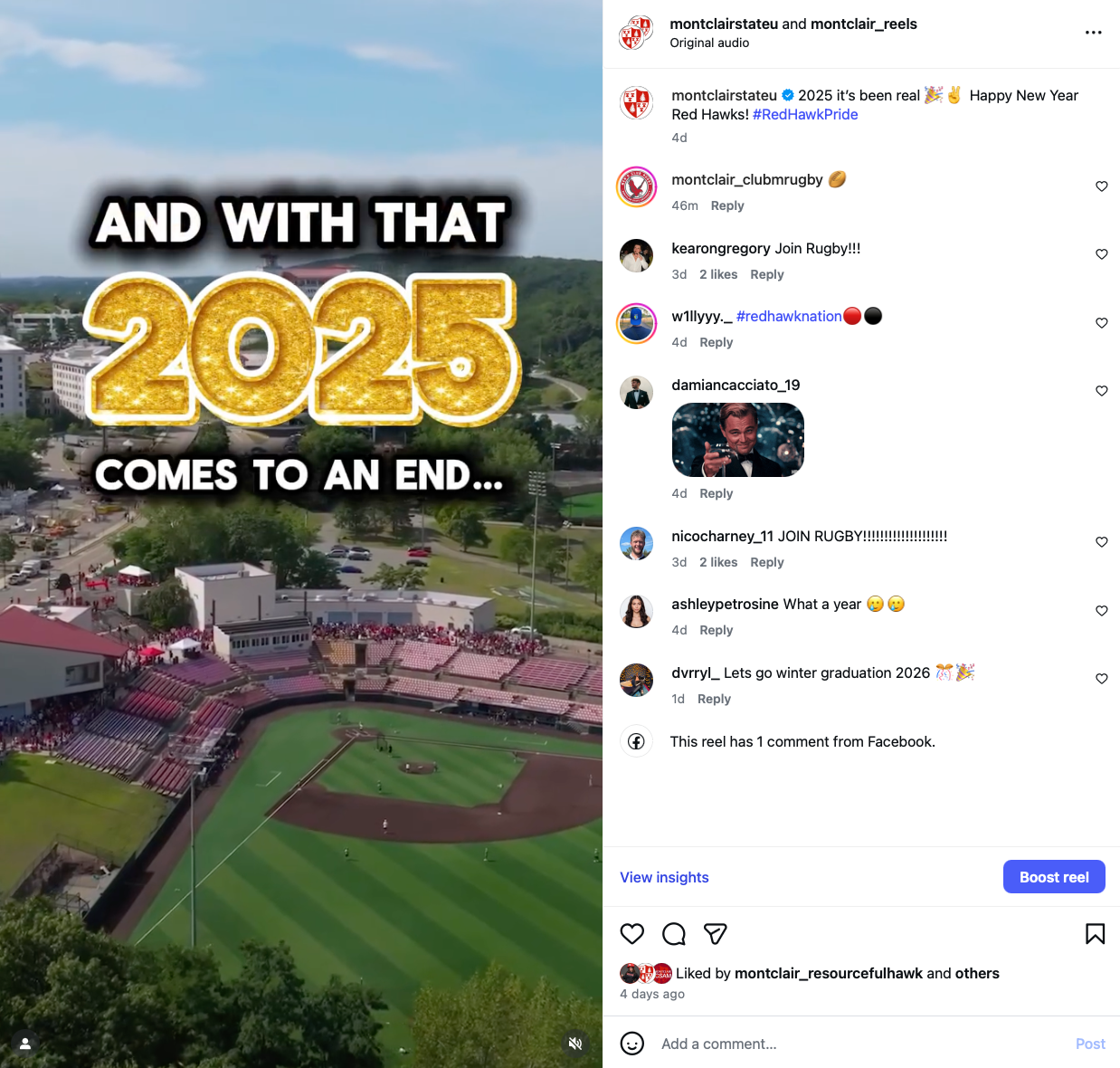 Screenshot of post from the University's Instagram