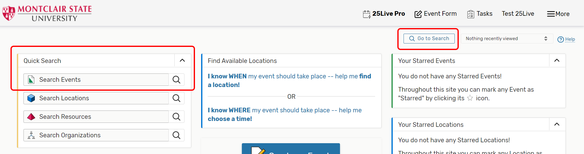 Search events text field in 25Live