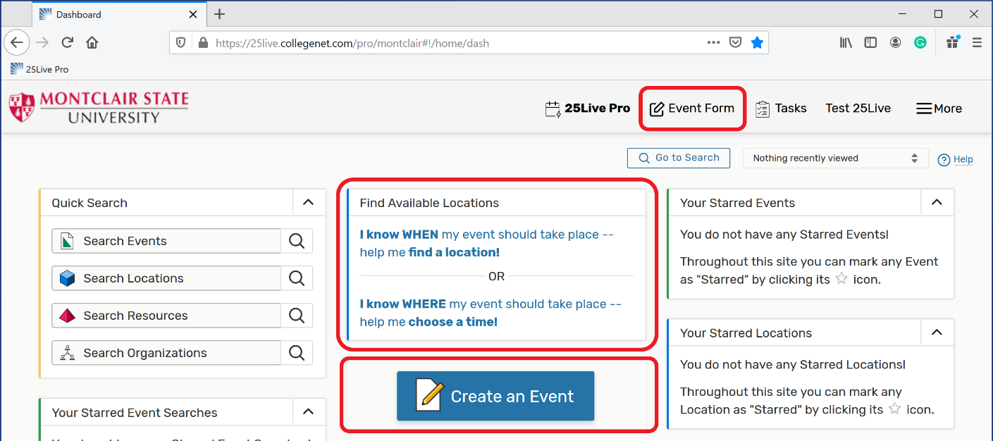Create an event options in 25Live