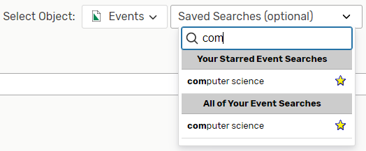 Starred event searches in 25Live