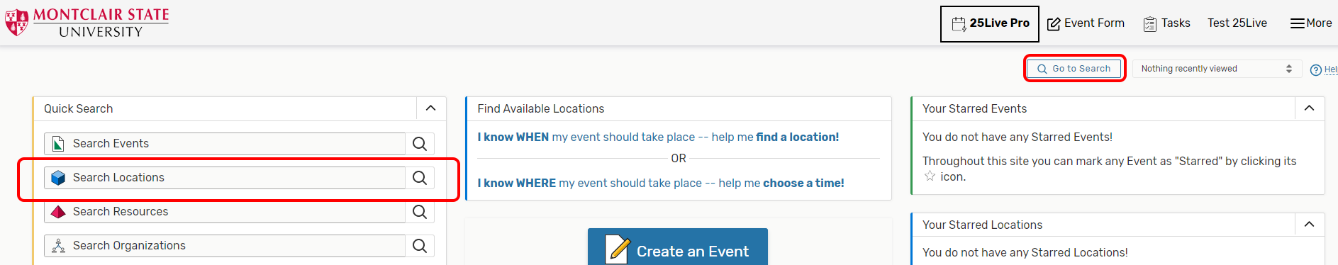 Search Locations text field in 25Live