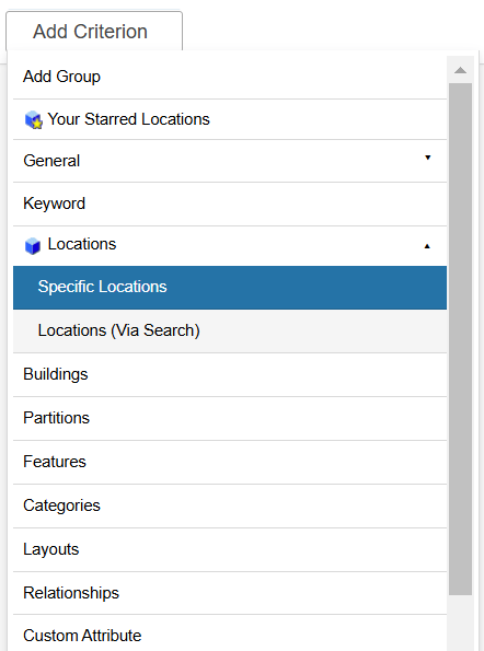 Specific Locations option in 25Live location search
