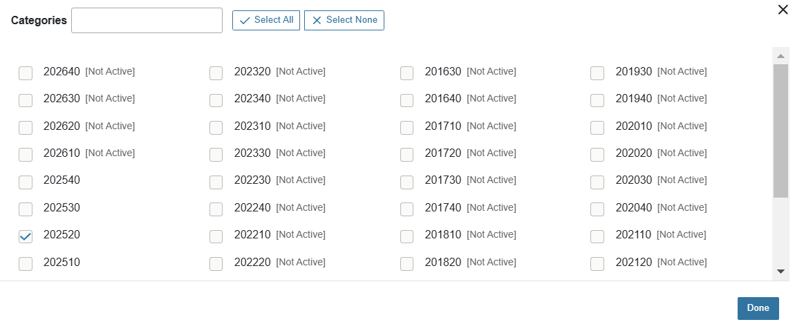 Categories search in 25Live