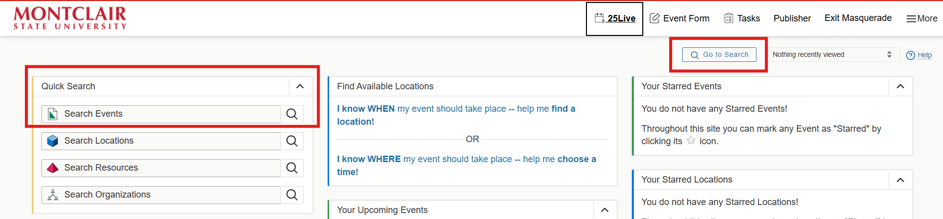 Search events text field in 25Live