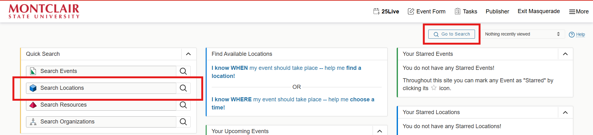 Search Locations text field in 25Live