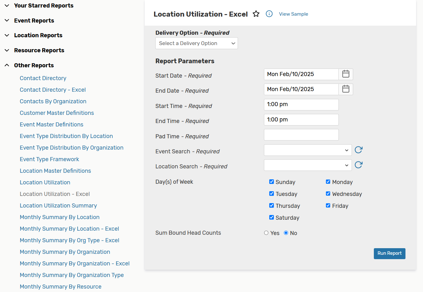 Reports page in 25Live