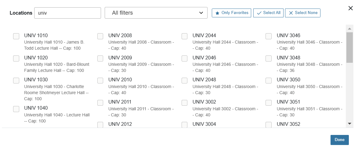List of buildings to select in 25Live