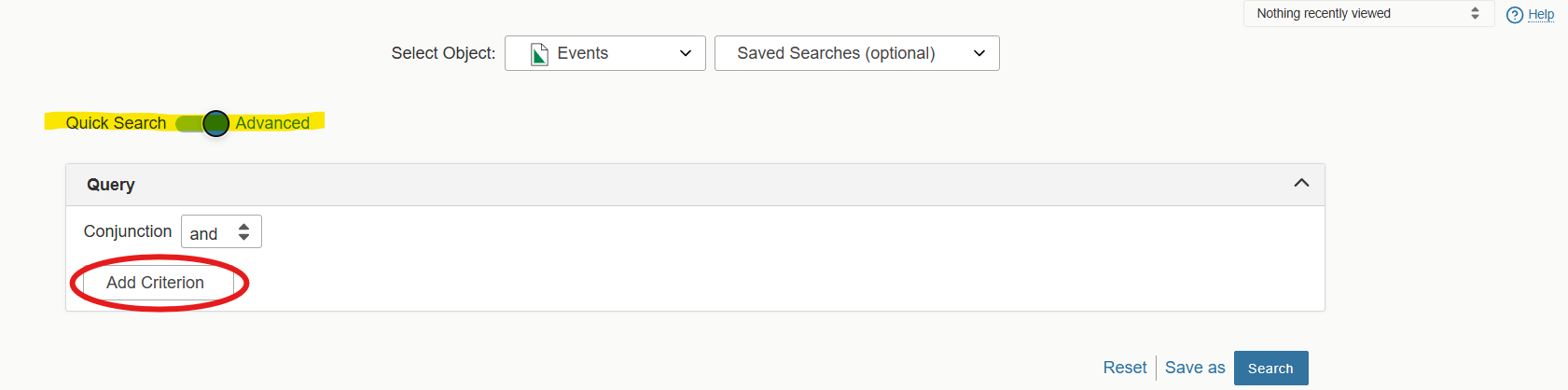 Search add criterion option in 25Live
