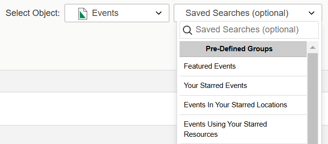 Select Objects Saved Searches Pre-Defined Groups box 25Live