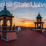 The roof of Cole Hall at sunset.