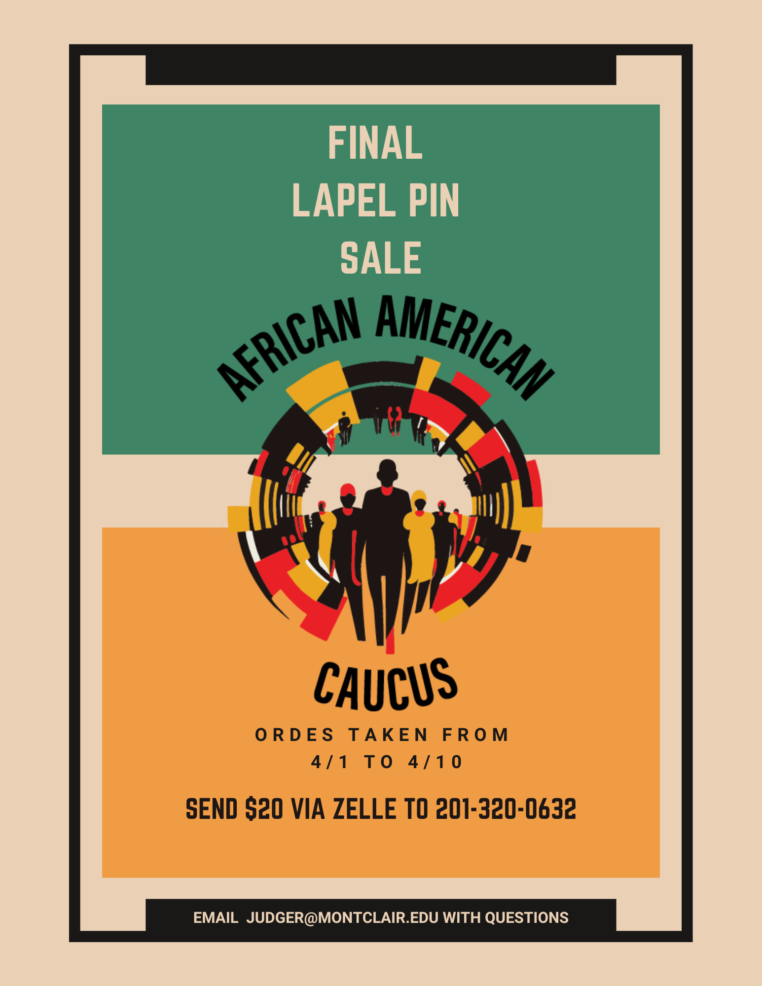 Lapel Pin Sale April 1, 2024 African American Caucus Montclair