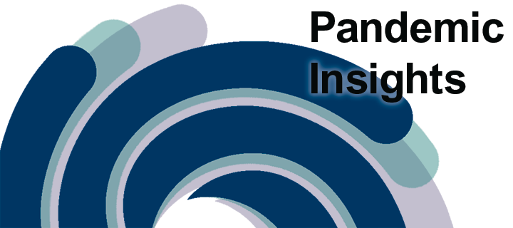 grey, light blue and dark blue swirl with the text "Pandemic Insights"
