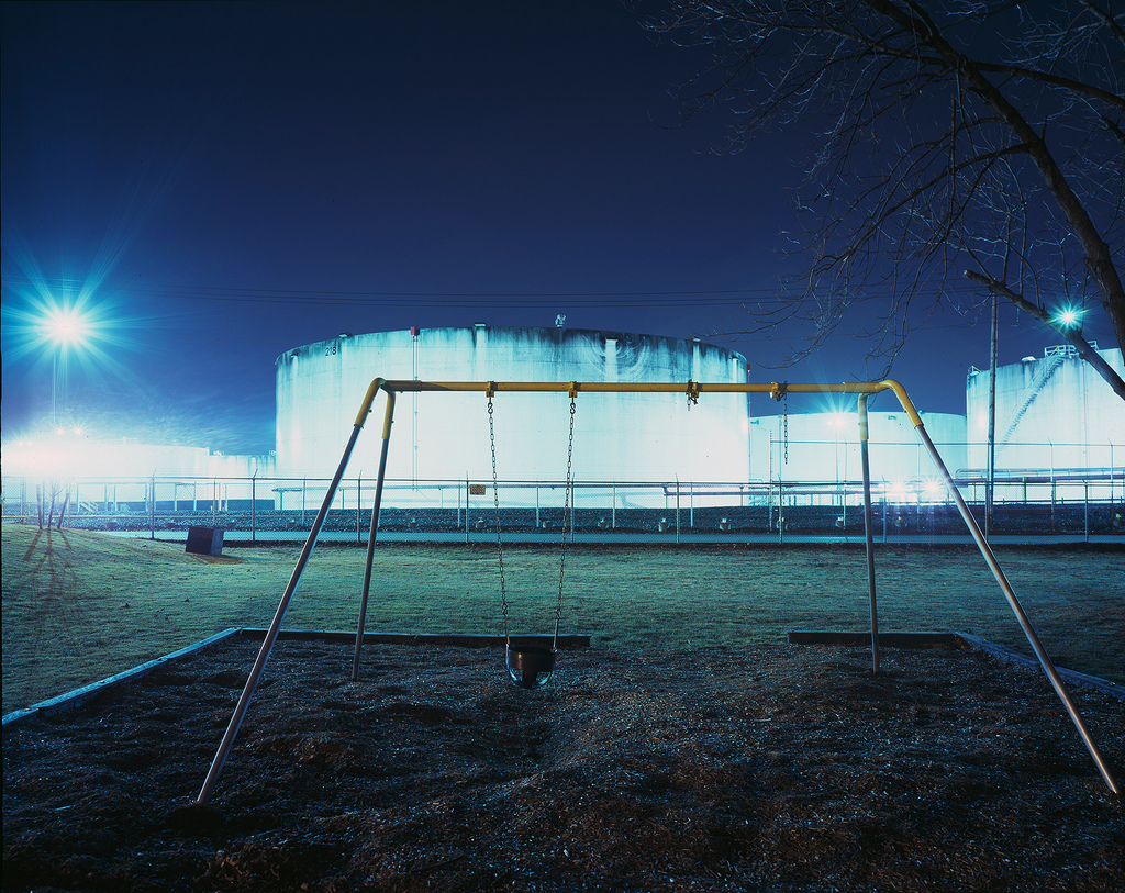 swingset in industrial area