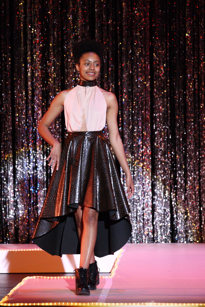 woman in black and white dress
