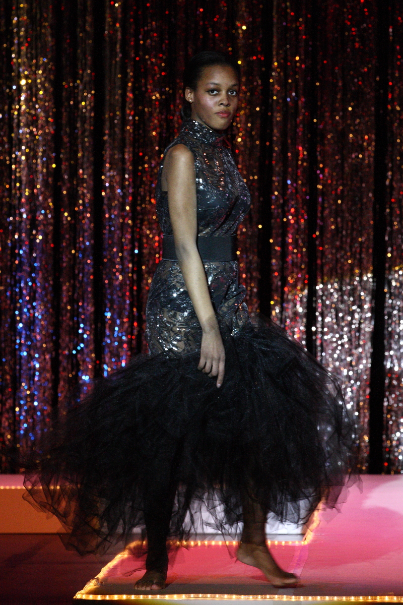 woman in black dress with tulle