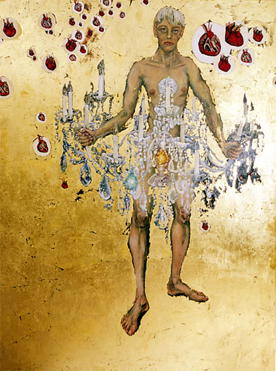 painting man with chandelier