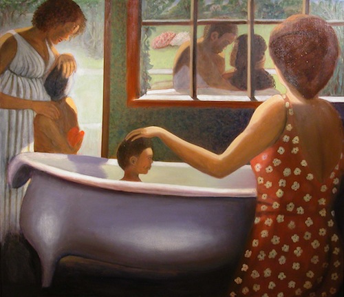 painting of bathing children