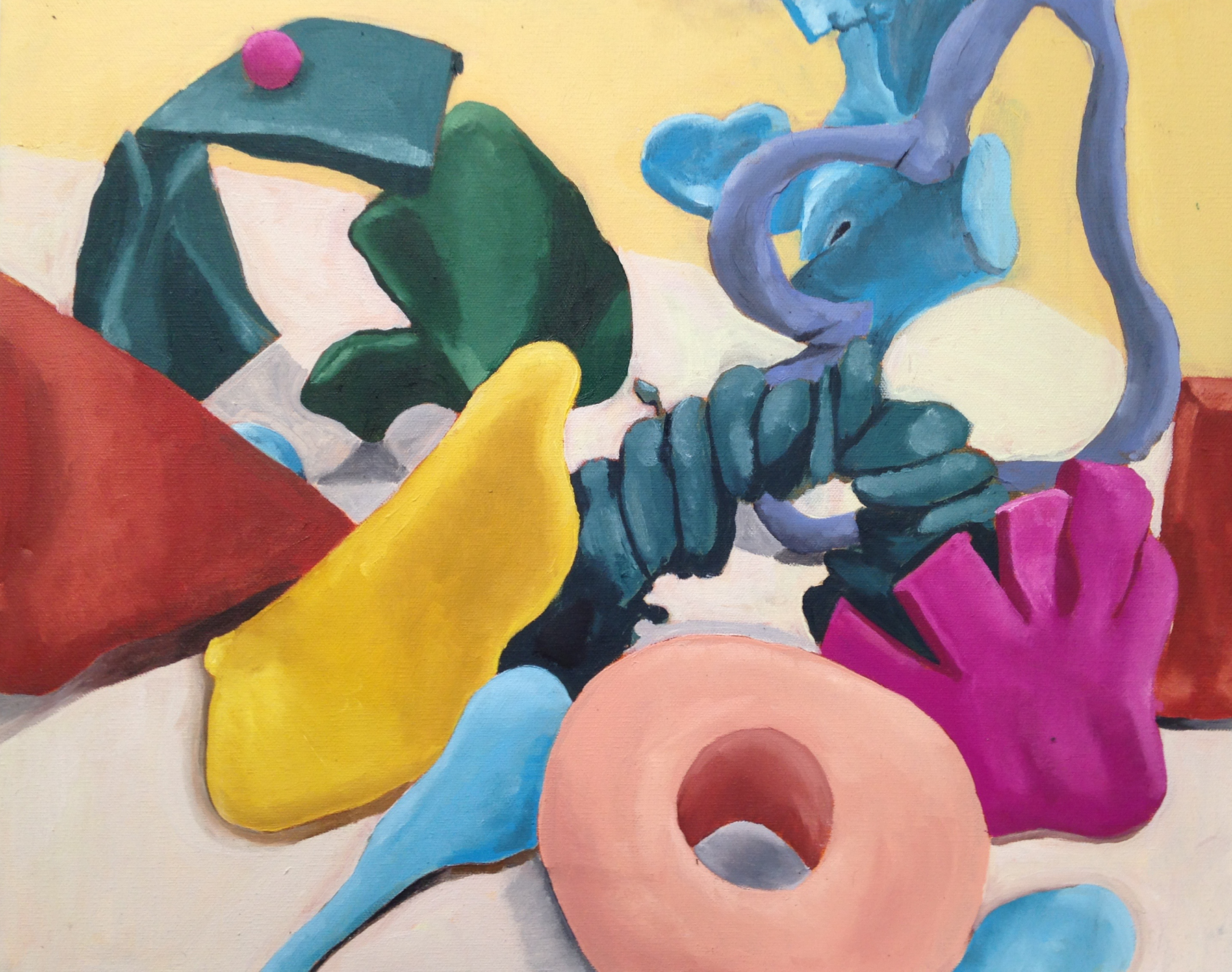 colorful painting with pink sponge