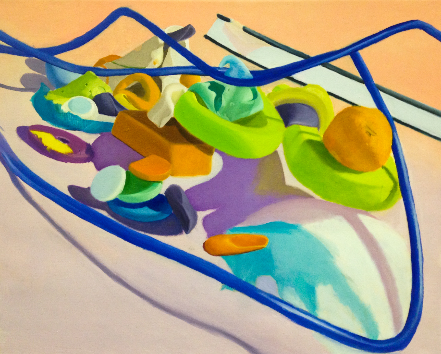 colorful painting with blue wire