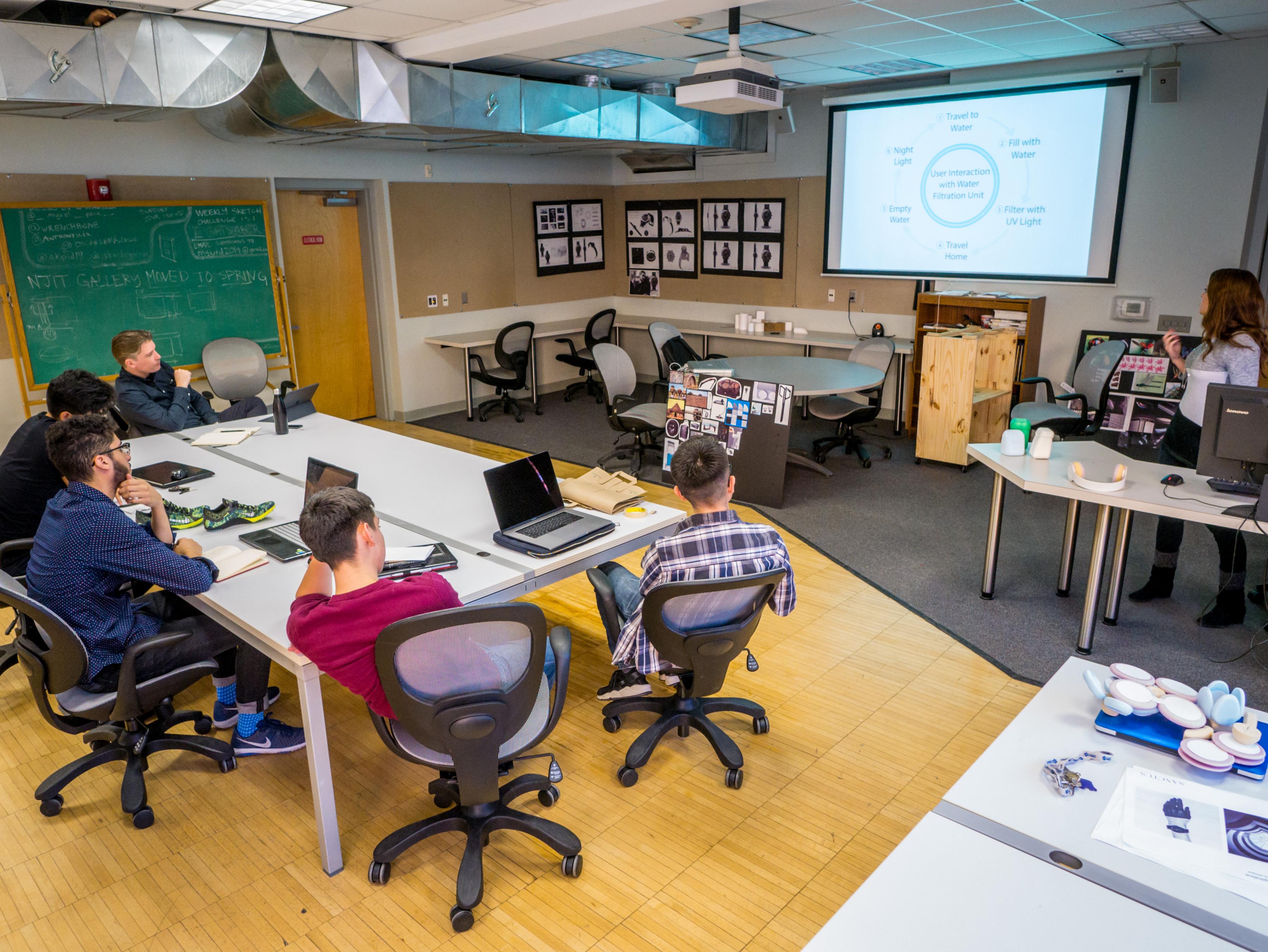 classroom with screen