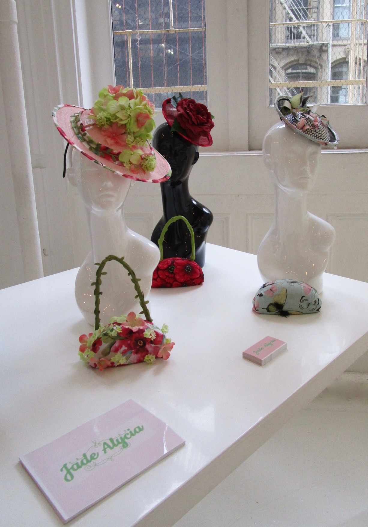 Selection of hats and handbags from the Jade Alycia Spring 2019 Collection