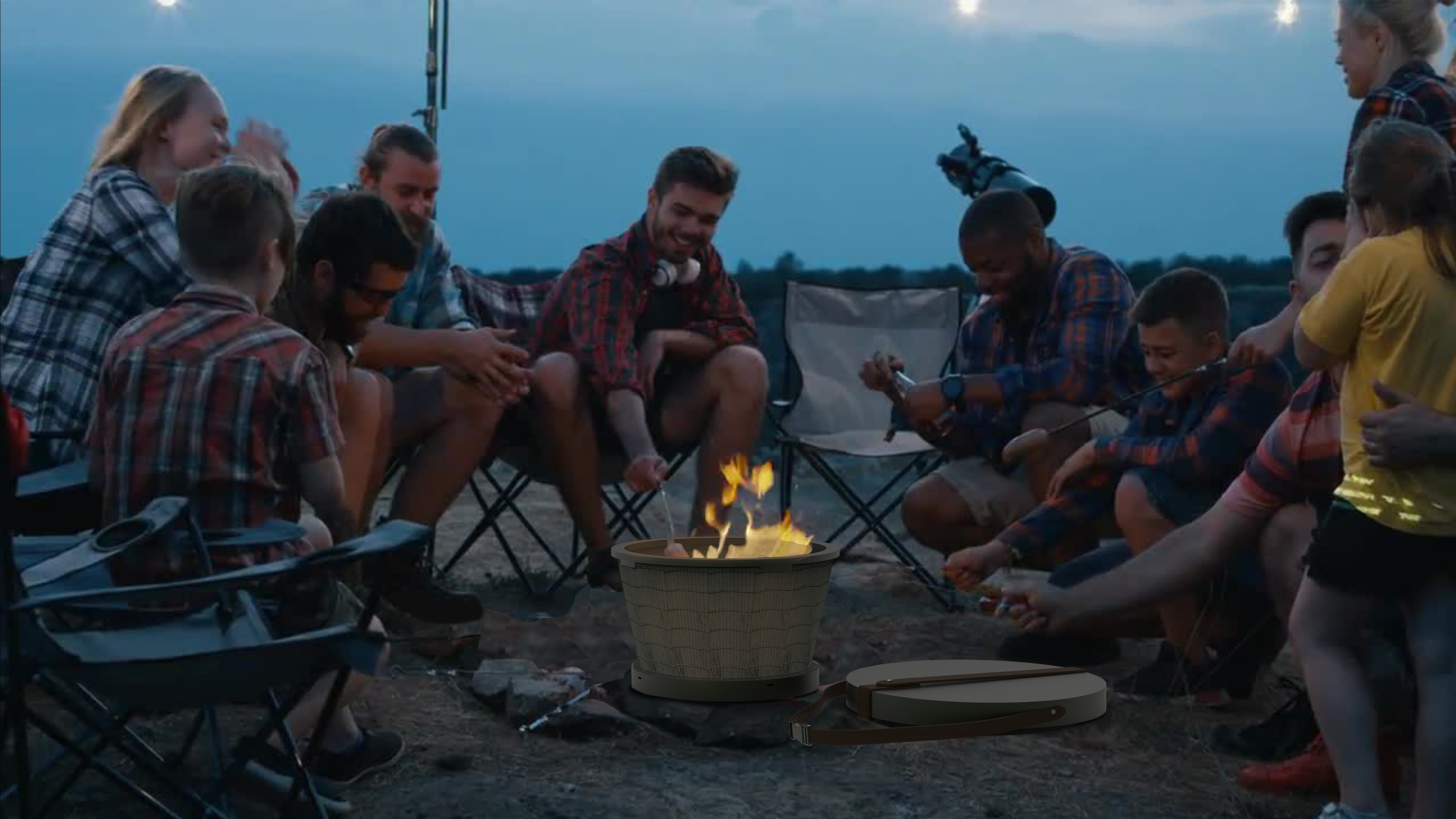 Group of students around a campfire