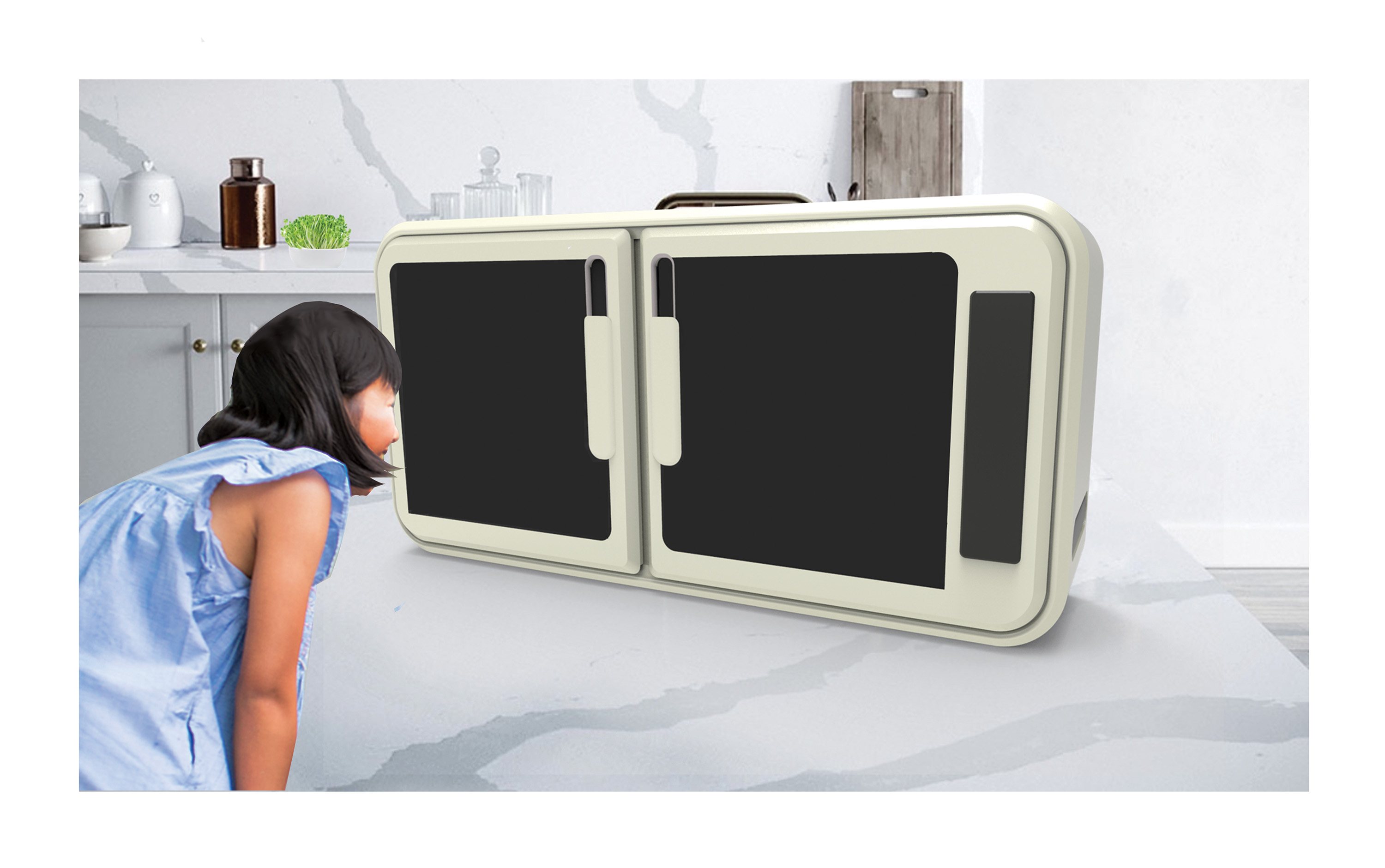 Child looking at industrial product