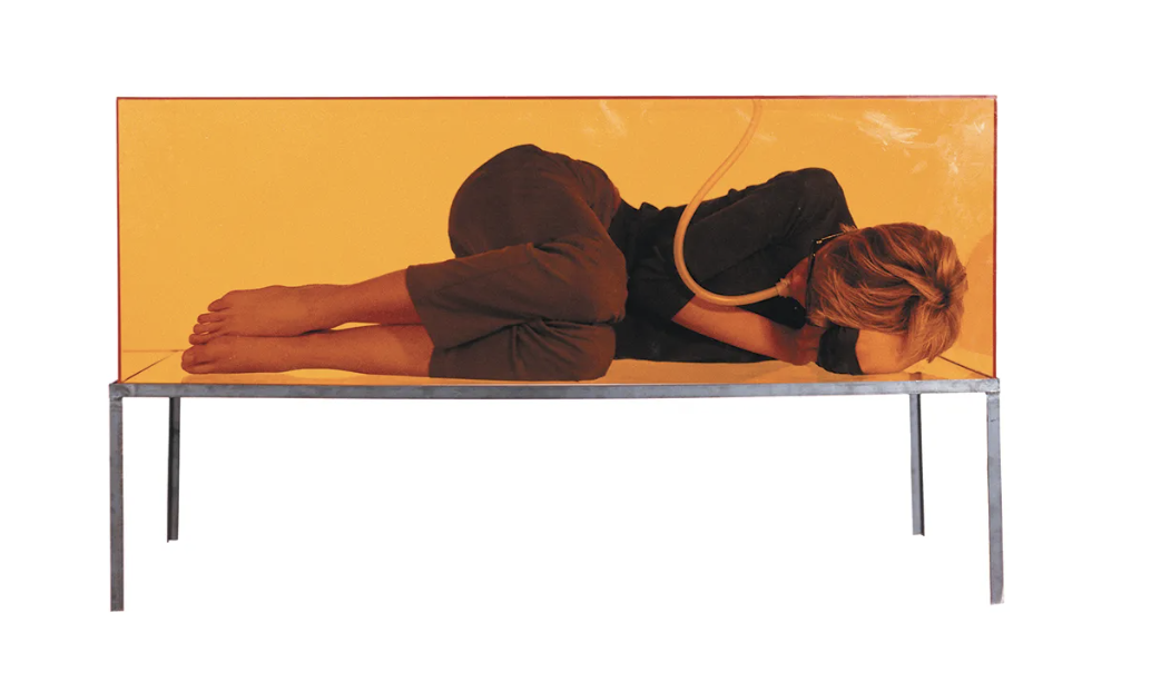 Dunne & Raby (Anthony Dunne and Fiona Raby), The Faraday Chair, 1995, acrylic, steel, silicone, cotton, foam, 28 1⁄4 × 49 1⁄4 × 28 3⁄8".