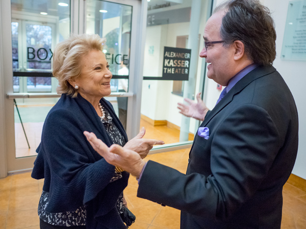 Jedidiah Wheeler, executive director for Arts and Cultural Programming, greets Mary Kasser Mochary.