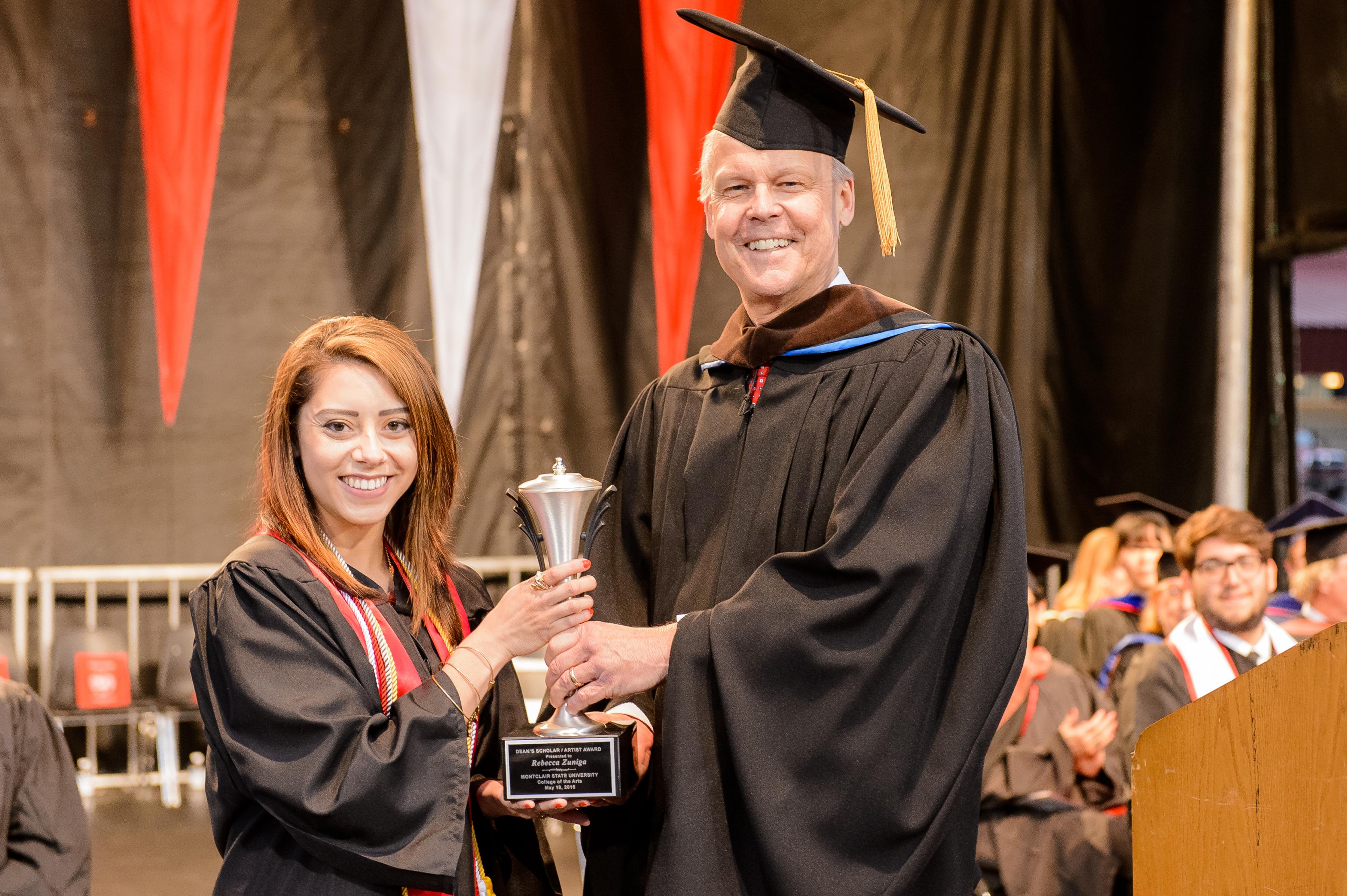 Dean's Scholar Award and Arts Education award winner Rebecca Zuniga and the College of the Arts Dean Daniel Gurskis.
