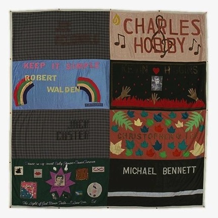 One of the five panels of The AIDS Memorial Quilt, a memorial to those lost to the deadly disease, on display in Memorial Auditorium December 5-11. The select panels on view honor notables in the theatrical world including Michael Jeter ("Grand Hotel" and TV's "Evening Shade"), Larry Kert ("West Side Story"), and, pictured above, Michael Bennett ("A Chorus Line").