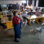 Photo of Gabriel Koren talking to students