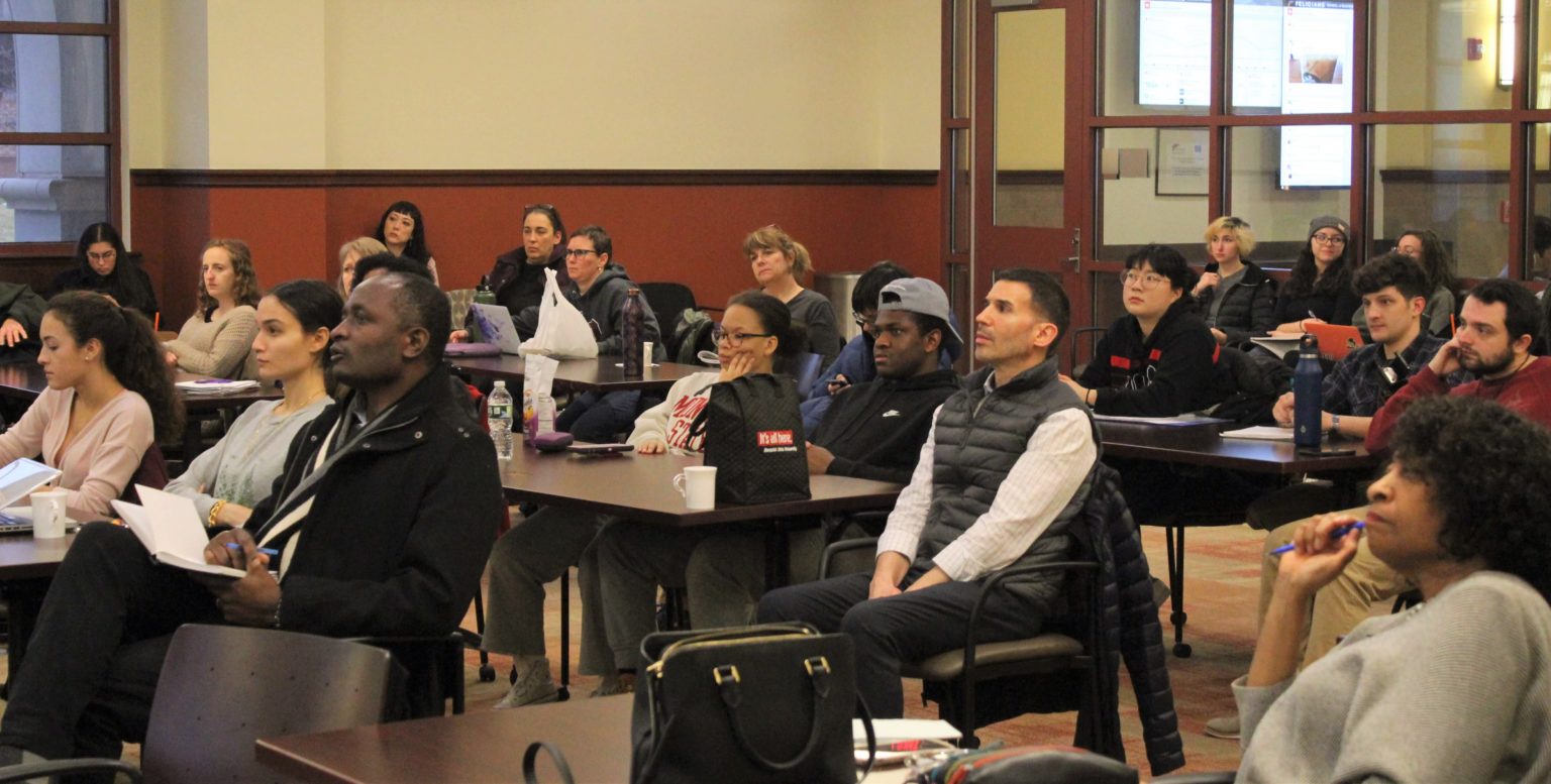 Students and educators filled the seats at the Feliciano School of Business to attend last week’s immigration symposium.
