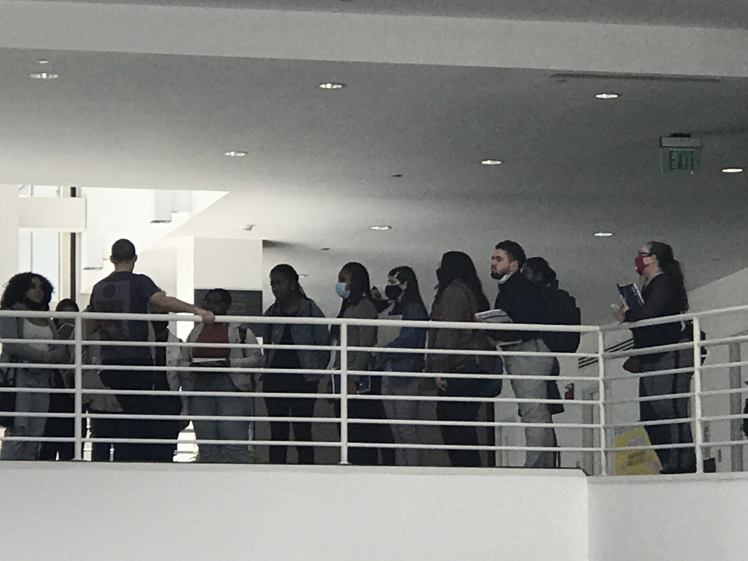 A group of students on an upper floor at Seton Hall Law School