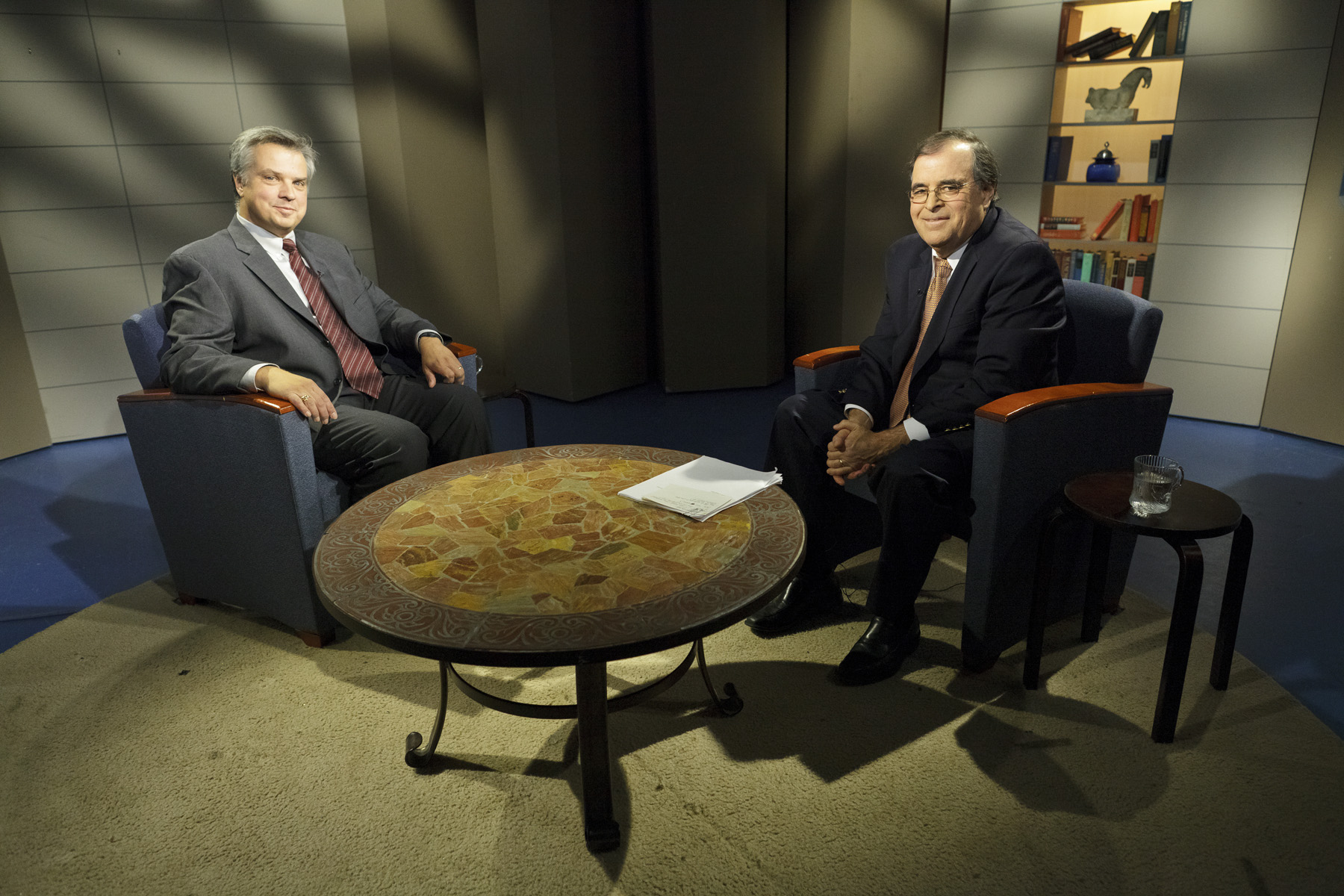 Tom Kaminski and Marc Rosenweig on the set in the DuMont Television Center after taping an interview for "Carpe Diem."
