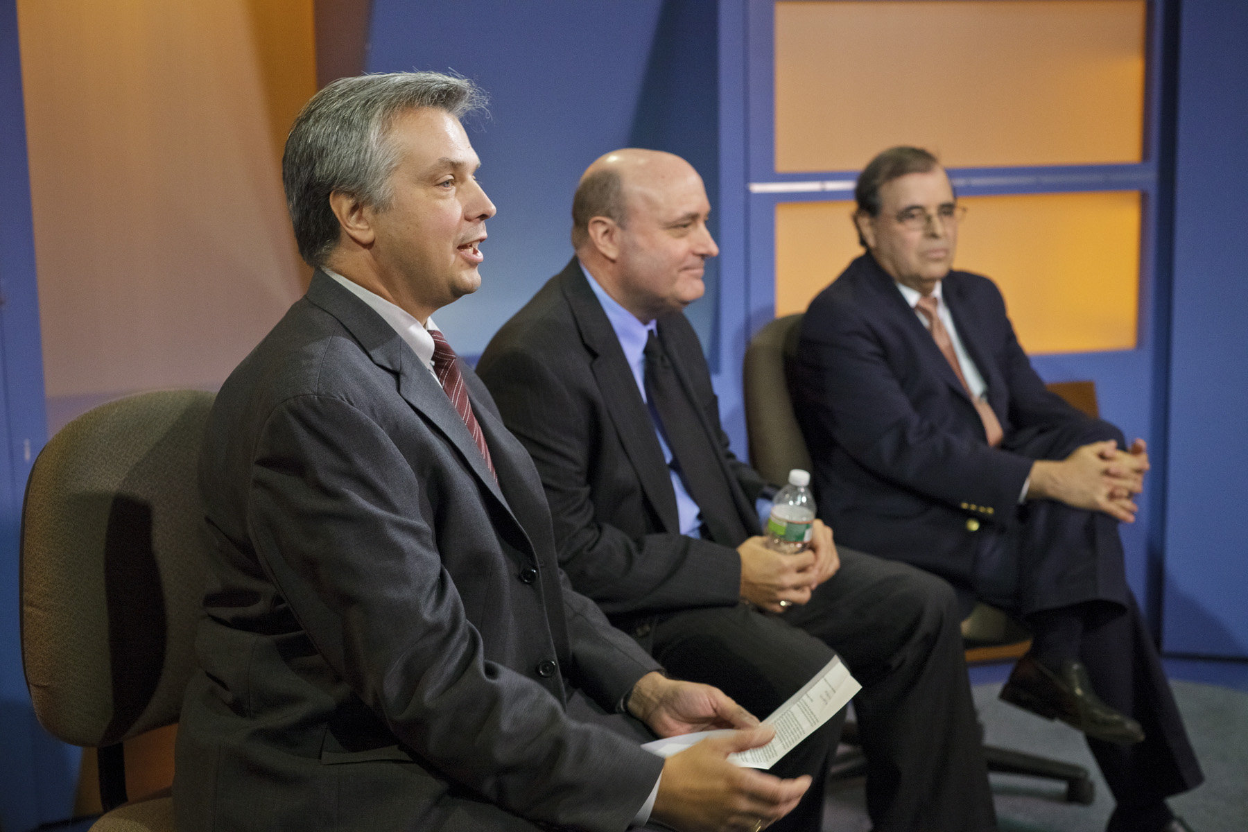 Kaminski thanks those gathered as Tim Scheld (center) and Rosenweig listen.