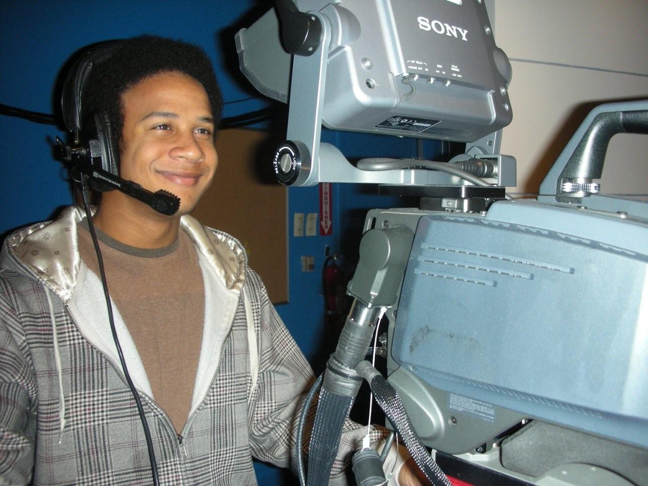 Student working the camera