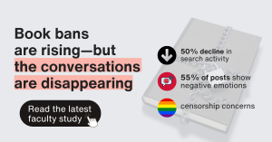 A graphic depicting numbers around a book ban with colored circles and bold headline.